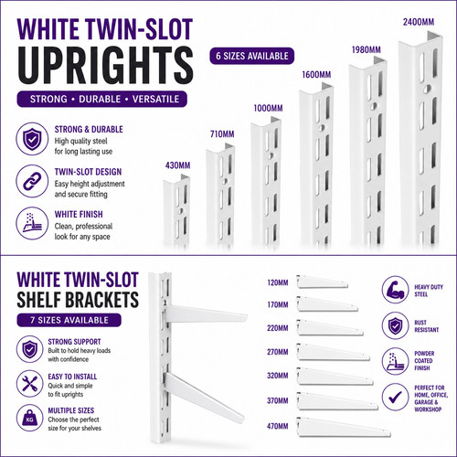 Twin slot shelving white - slot,